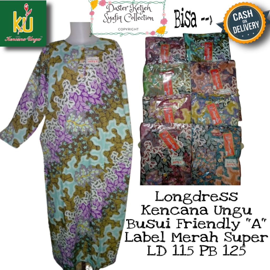 DASTER KENCANA UNGU LONGDRESS LABEL MERAH SUPER// DASTER KENCANA UNGU PANJANG// DASTER BATIK KENCANA
