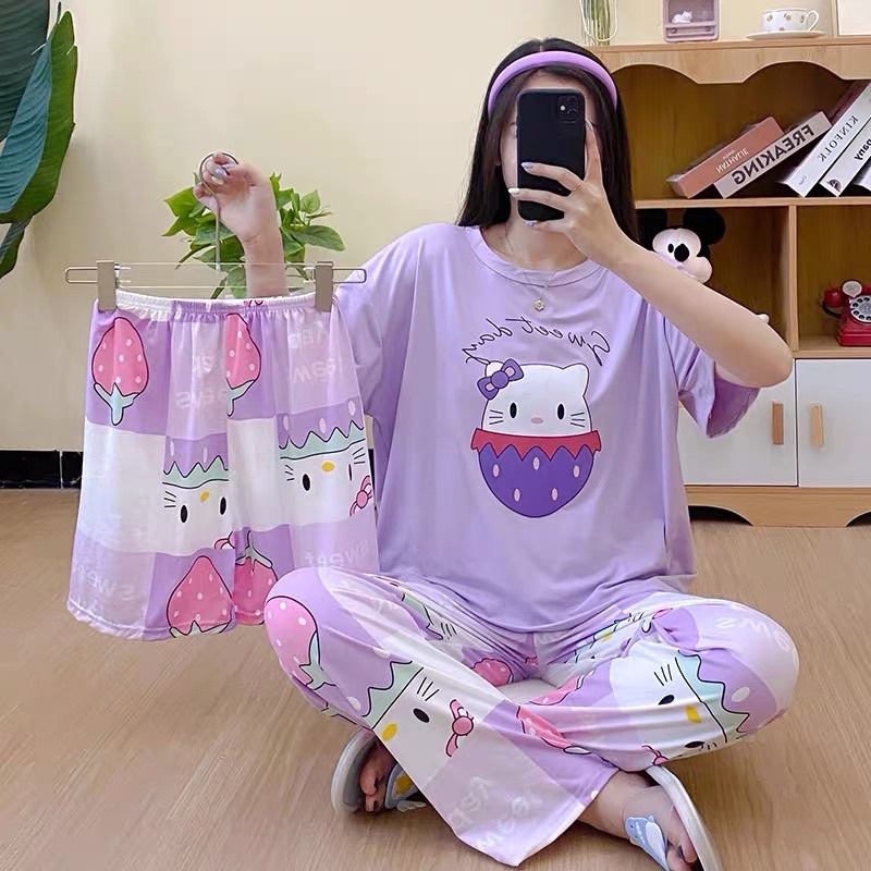 JC- Stelan Oversize 3in1 Import / Piyama 3in1 / Piyama Korea wanita terbaru Murah-3in1 HK Lilac