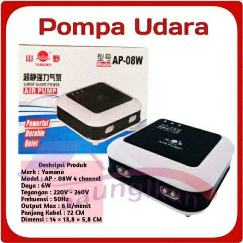 Pompa Udara Aerator YAMANO AP-08W Air Pump 4 Channel Aquarium AP 08W 08 W