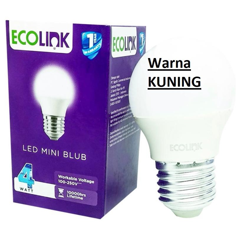 Lampu Bohlam LED Bulb 4 Watt Kuning ( Warm White ) &amp; Putih ( Cool Daylight ) 6500K ECOLINK