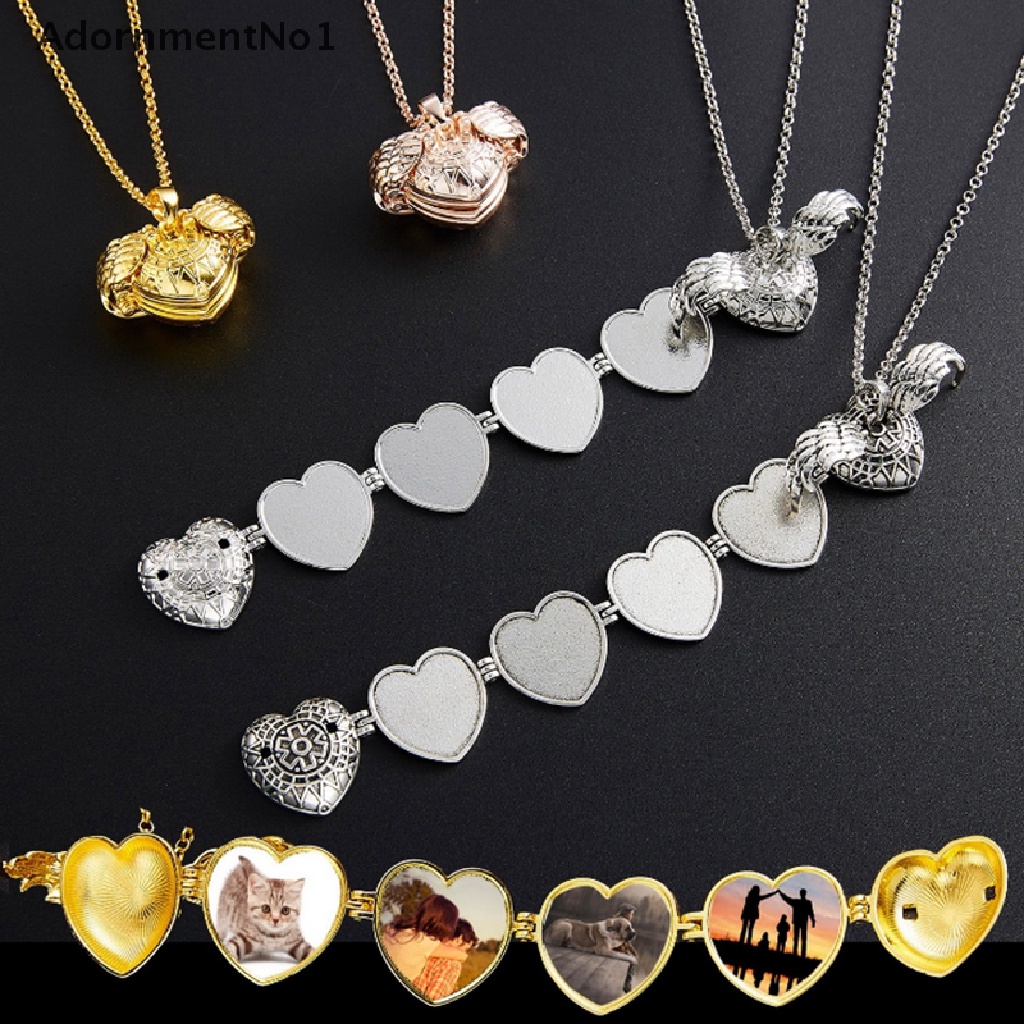 (AdornmentNo1) Kalung Rantai Dengan Liontin Locket Foto 4 Slot Bentuk Sayap Malaikat