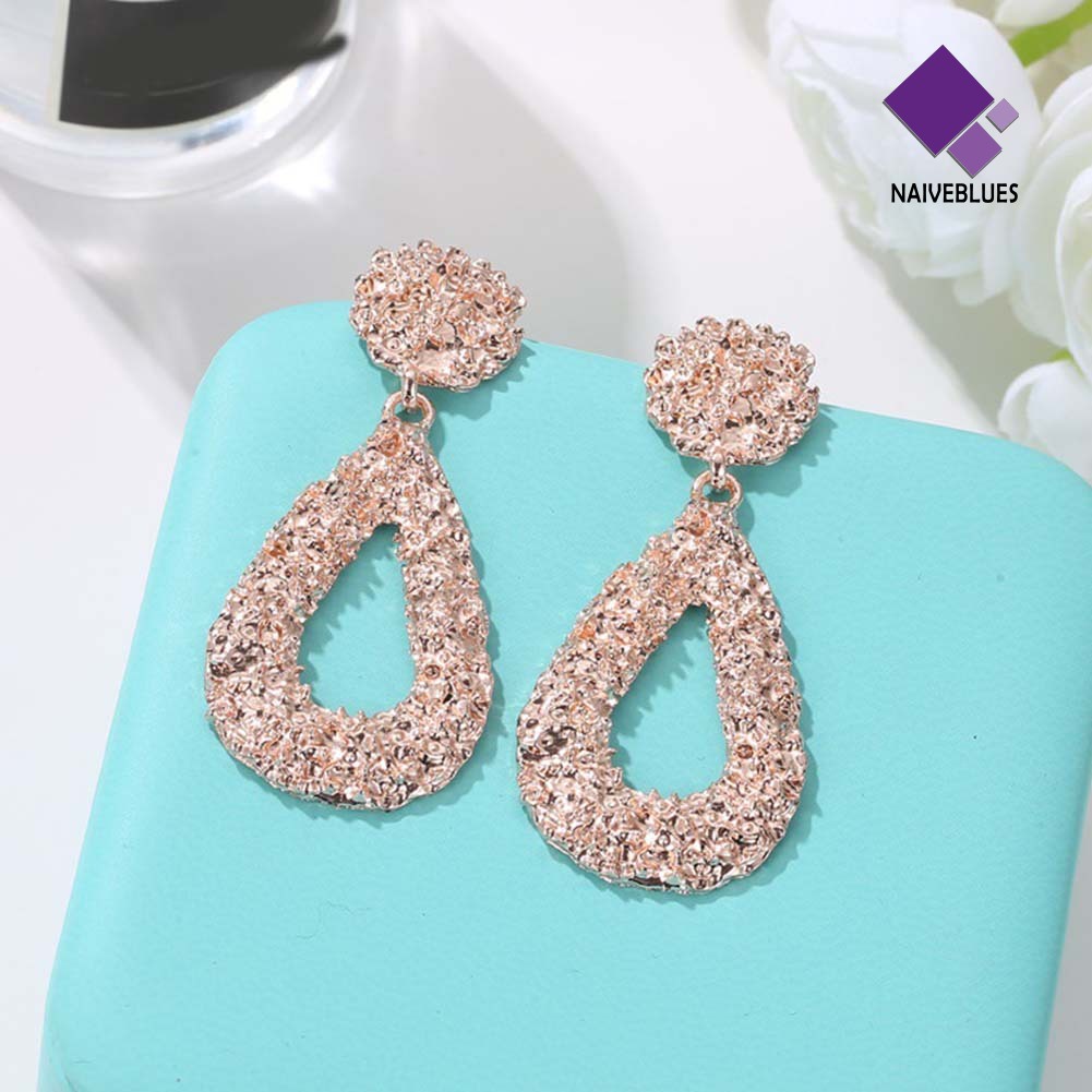 Anting Stud Desain Tetesan Air Geometris Timbul Rongga Gaya Bohemia Untuk Perhiasan Wanita