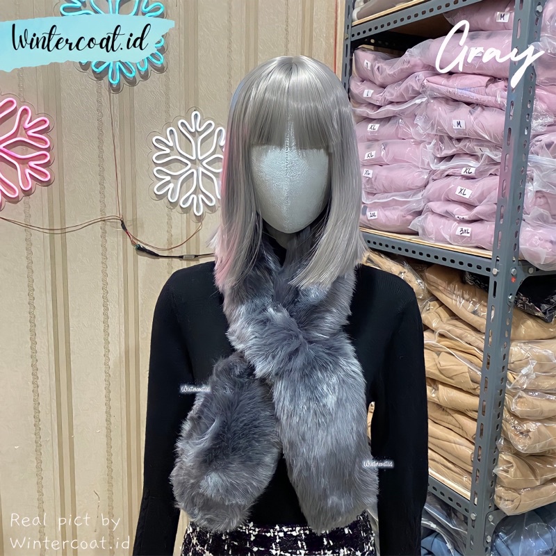 Premium fur scarf winter wanita tebal import clara hangat syal bulu high quality korean style kawaii musim dingin