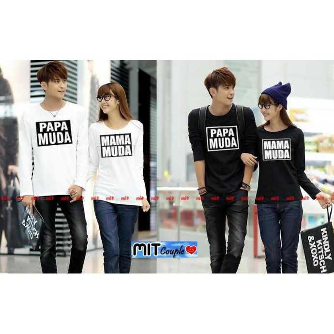 Kaos Couple Lengan Panjang / Baju Pasangan papa muda mama muda