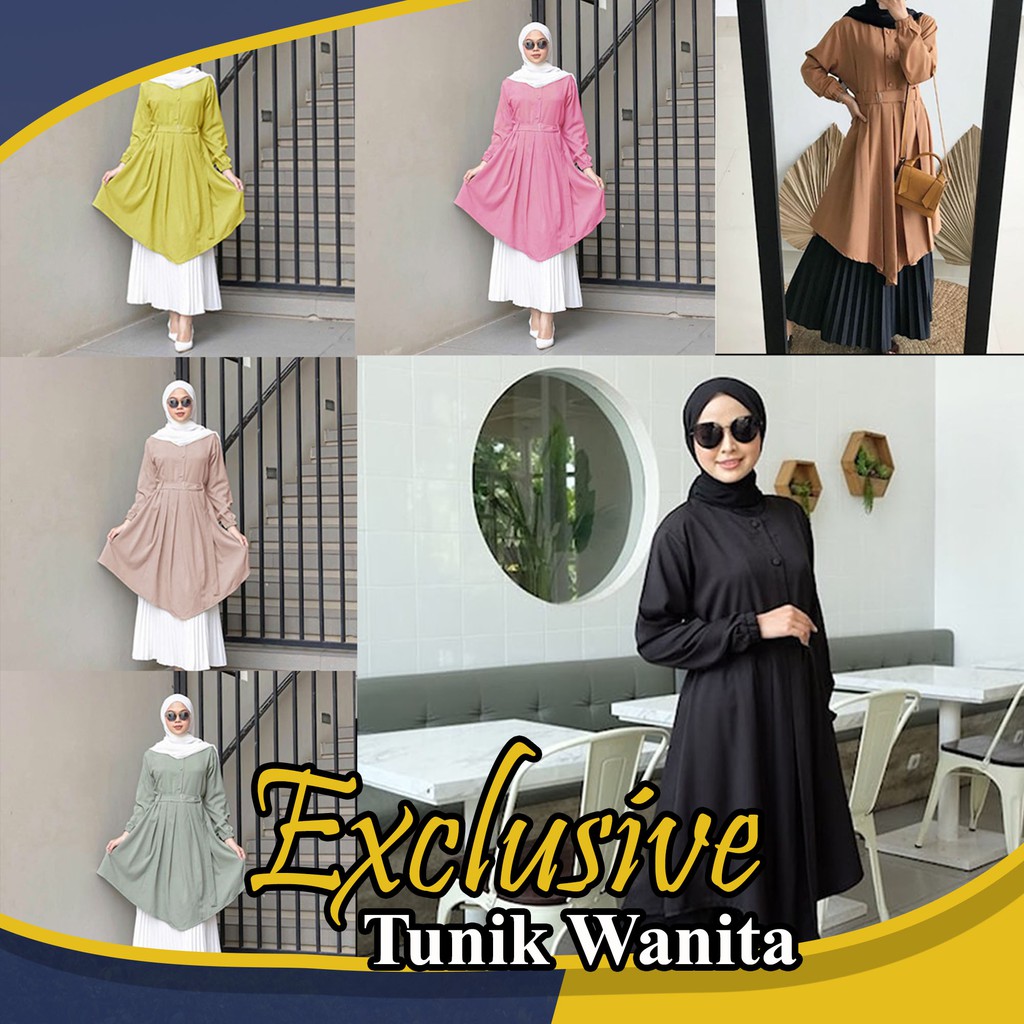 Tunik PolosTali Pinggang Kancing Depan Wiza Tunik Hits