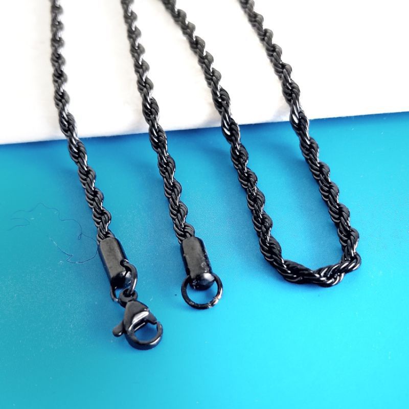 TERLARIS KALUNG TAMBANG HITAM TITANIUM IMPOR PRIA WANITA STAINLESS STEEL