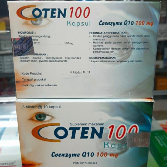 COTEN 100 COENZYME Q10 @100MG PER STRIP ISI 10 KAPSUL ANTIOKSIDAN DAN MENJAGA KESAHATAN JATUNG SERTA