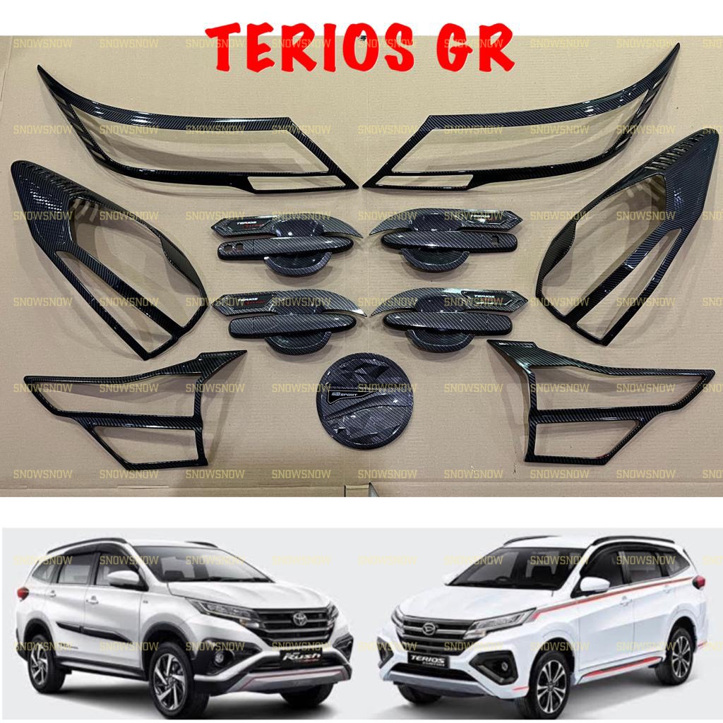 Paket Lengkap Garnish Depan Belakang Outer Handle Tank Cover All New Rush Terios 2018 2022 2023 GR SPORT New Carbon Glossy