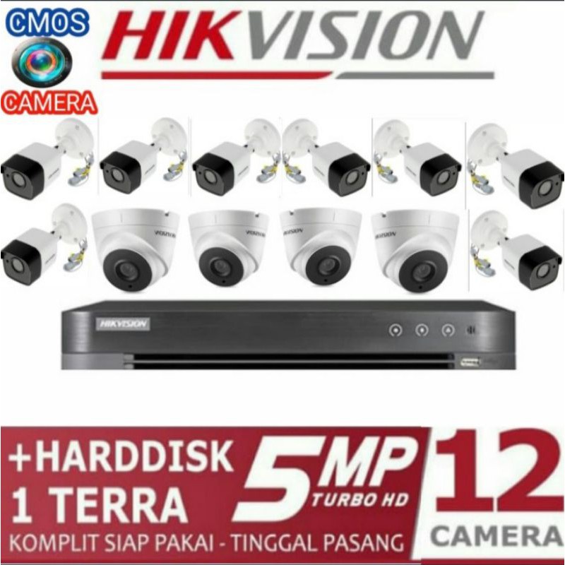 PAKET CCTV HIKVISION 5MP 16 CHANNEL 12 CAMERA KOMPLIT + HARDDISK 1 TERRA