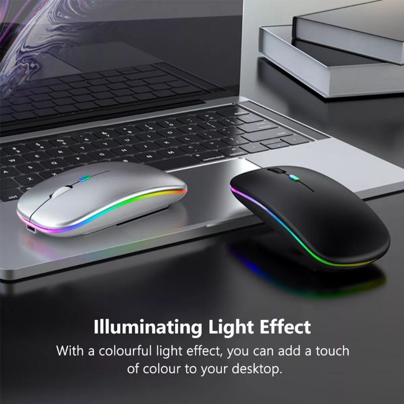 Mouse wireless 02.4G Silent Wireless Mouse Rechargeable 1200 DPI RGB LED Backlit Isi Ulang Mouse silent lampu RGB efek Mos mous wireles mos werles