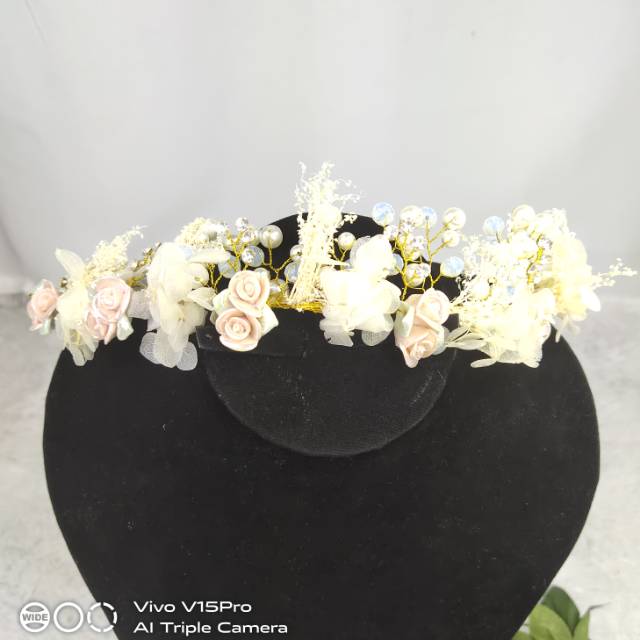 headpiece  bunga  resin  kombinasi bunga  kering headpiece bunga  putih