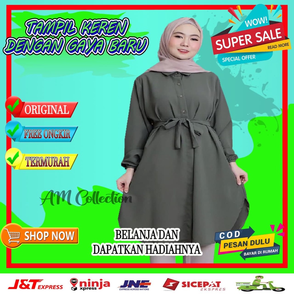 Baju Atasan Muslim Tunik Wanita Cewek Busui Kemeja Dress Blouse Party Kerja Kantor Pesta Kondangan L