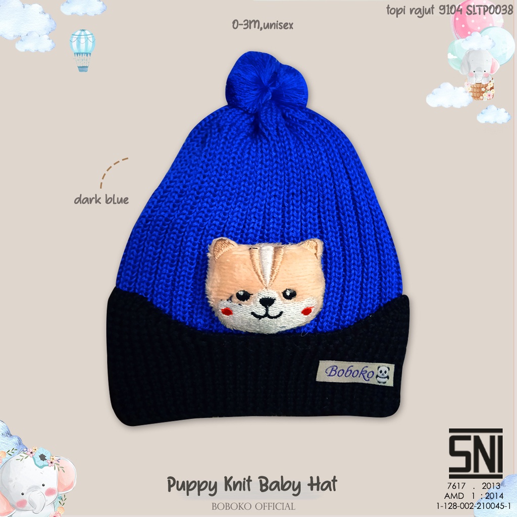 BOBOKO Topi Bayi Rajut Puppy Knit Baby Hat 0-4 bulan