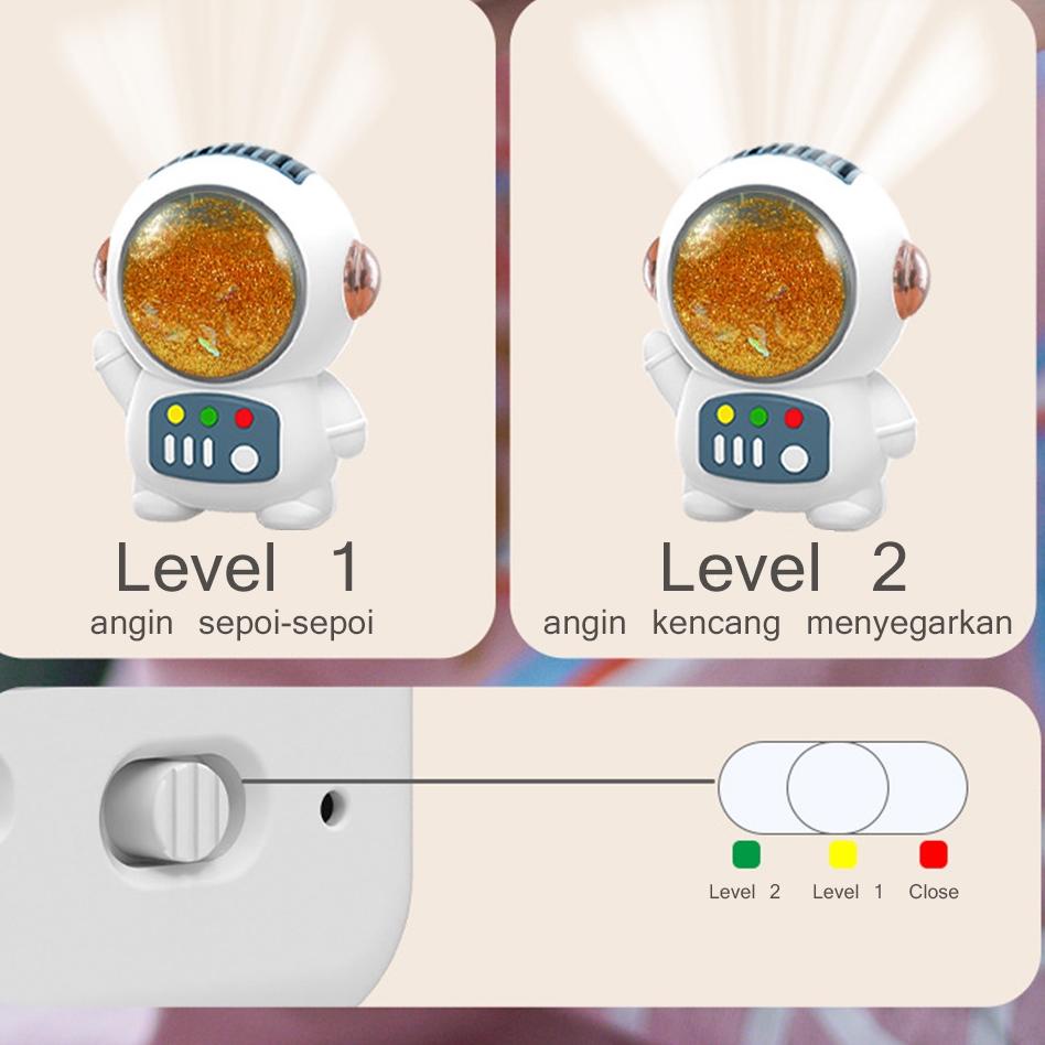 Astronaut Cute Fan Kipas Angin Mini Portable Karakter Kipas Astronot Kapasitas Besar USB Charge 2-Sp