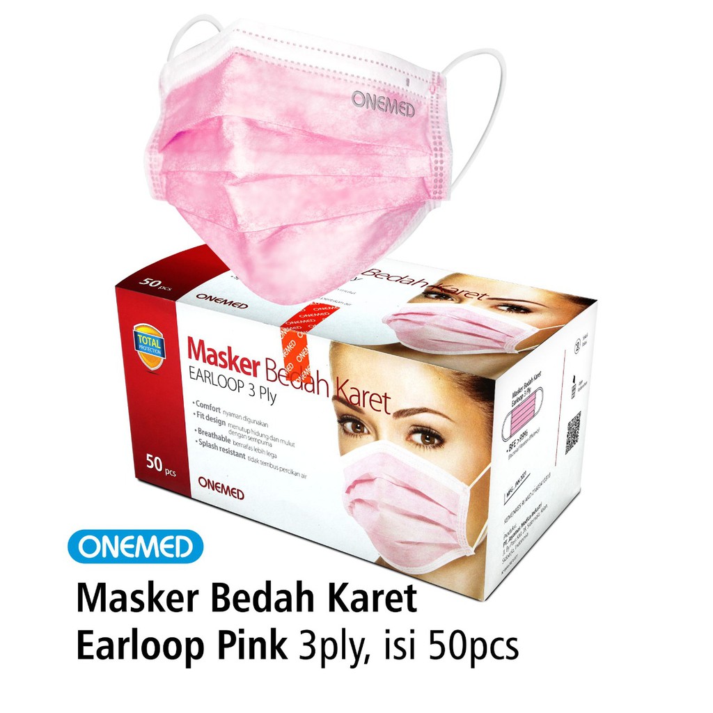 Masker Karet Medis Pink OneMed box 50pcs