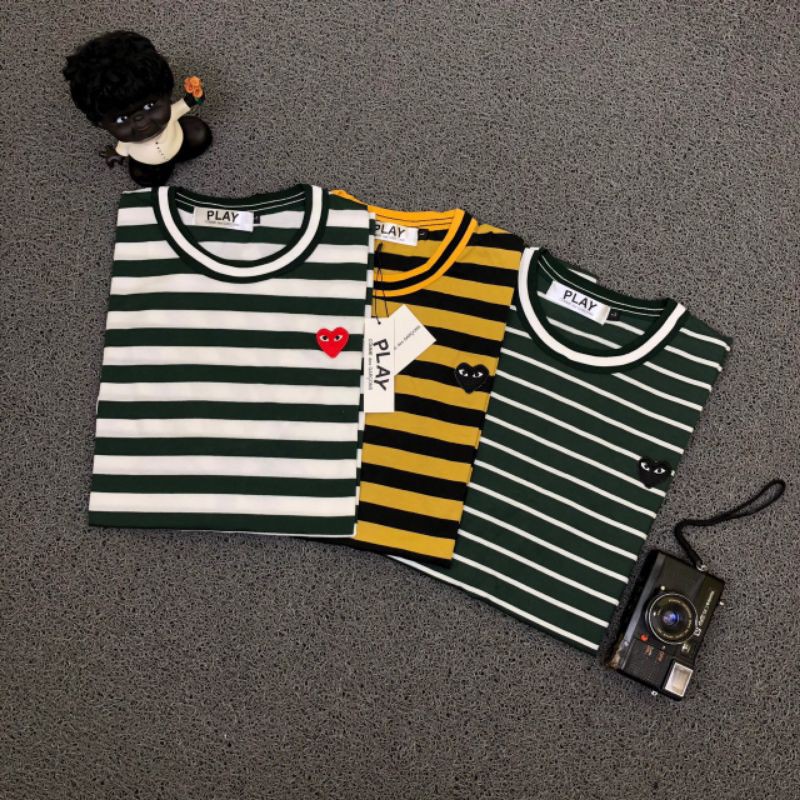 TSHIRT KAOS BAJU PLAY COMME DES GRCONS CDG STRIPE 3 VARIATION LIKE ORI