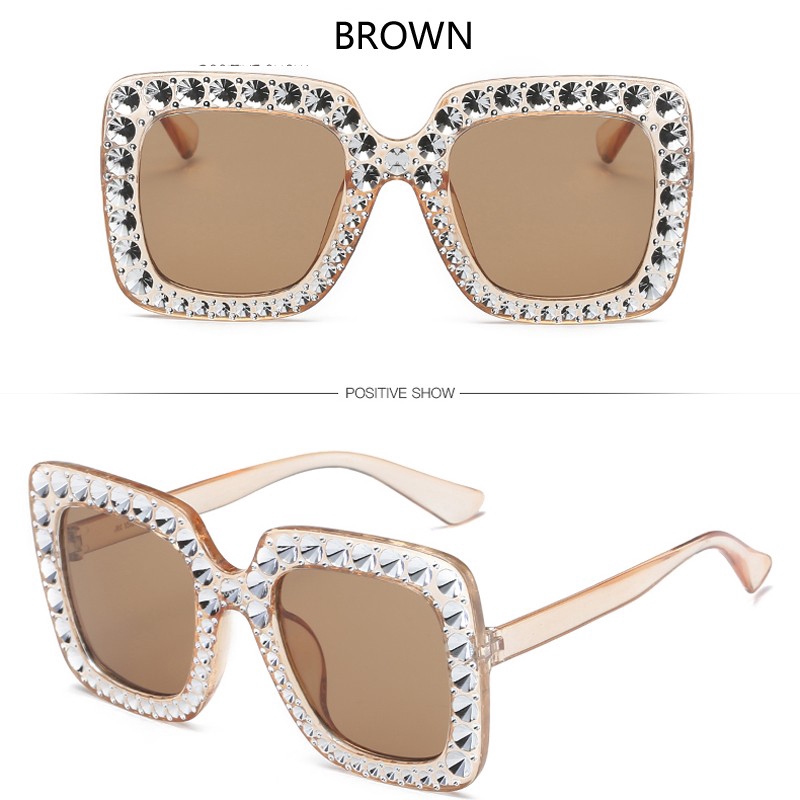 (YUZHU)Fashion Gaya Barat Big Square Sunglasses Wanita Merek Mewah Berlian Designer