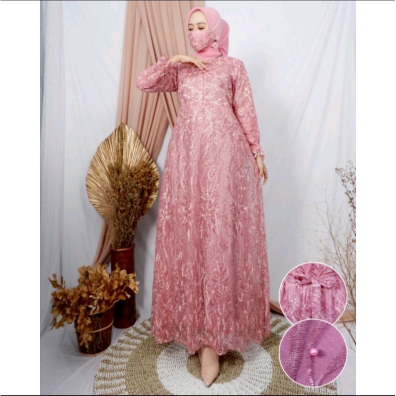 GAMIS MODERN BROKAT TULLE AJC 1/GAMIS TERBARU/GAMIS MUSLIM-6