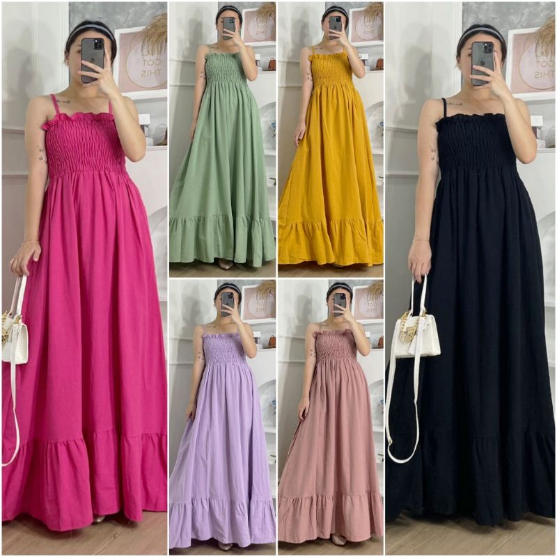 ❣️ SPECIAL PRICE ♡ PREMIUM ♡ ORIGINAL ! ZOELINE TANK CAMISOLE RUBBER LONG FLARE RUFFLE MAXI DRESS OVERALL OUTER ( HIJAB FRIENDLY )