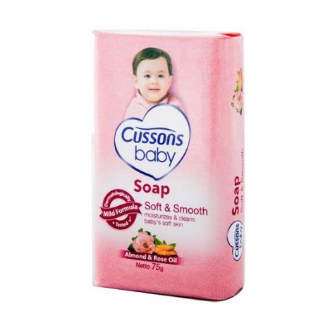 Cussons Sabun Mandi Bayi Baby Soft &amp; Smooth Soap Almond Milk &amp; Rose Oil 75 Gram (BATANG)