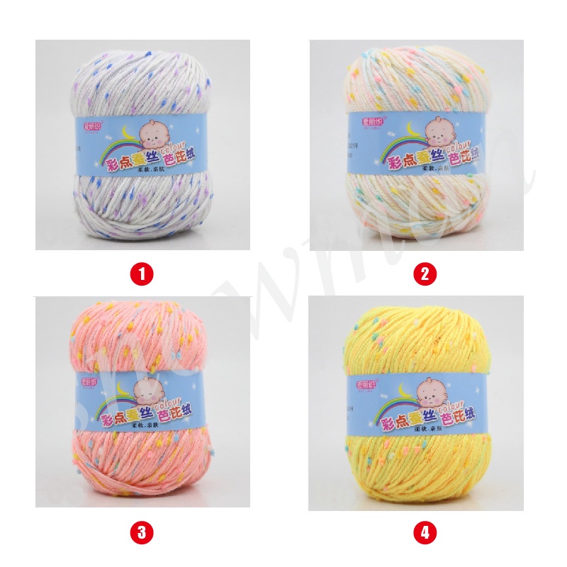 Benang rajut katun spotty/dot impor Baby Cotton Cashmere Yarn For Hand Knitting Crochet Worsted Wool Thread 7 ply 50g