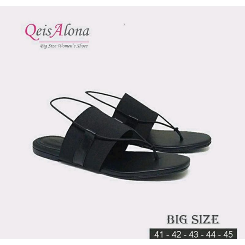 Sendal Sepatu Wanita Q-130Black Sendal Big Size Wanita 41-42-43-44-45 Sendal Distro Hitam, 41