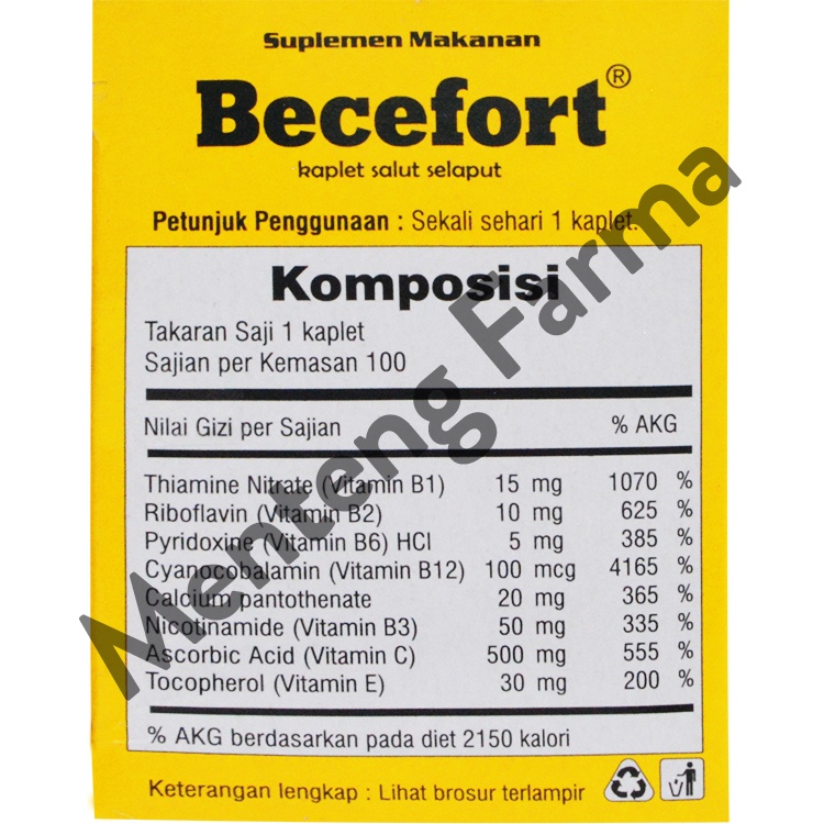 Becefort 10 Tablet - Kombinasi Vitamin C 500 mg, B kompleks, dan E