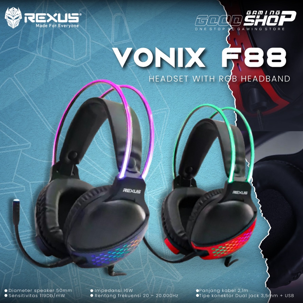 Headset REXUS GAMING F88 + Mic Headband RGB