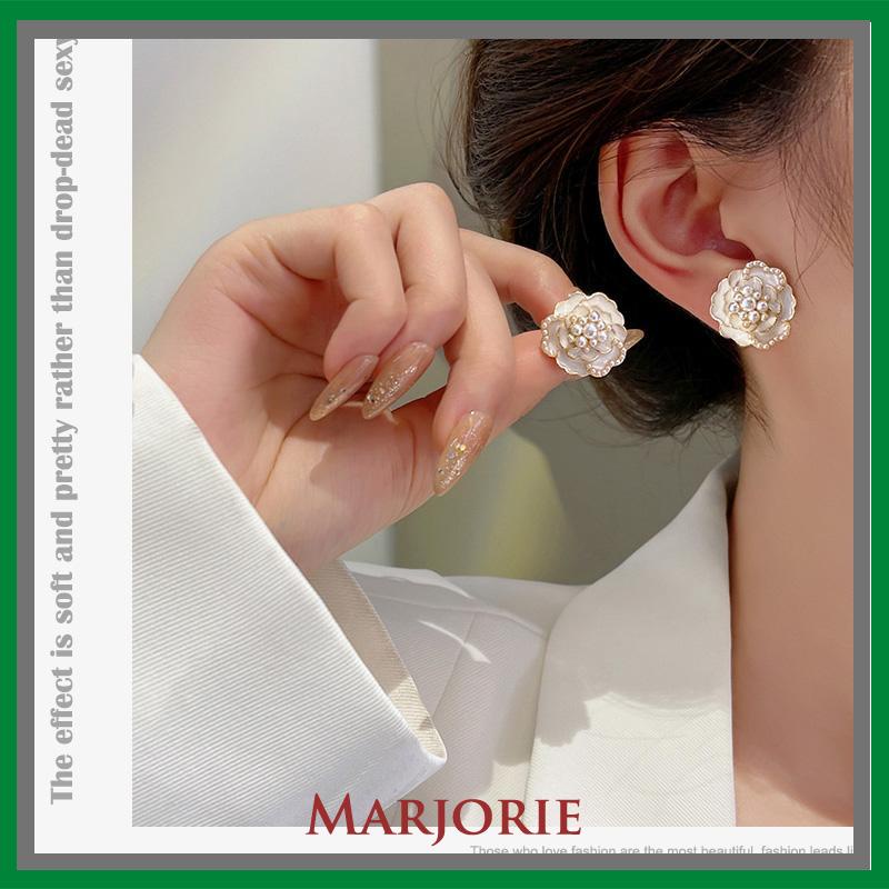 925 anting-anting mutiara Camellia Retro anting-anting bunga berlian-MJD