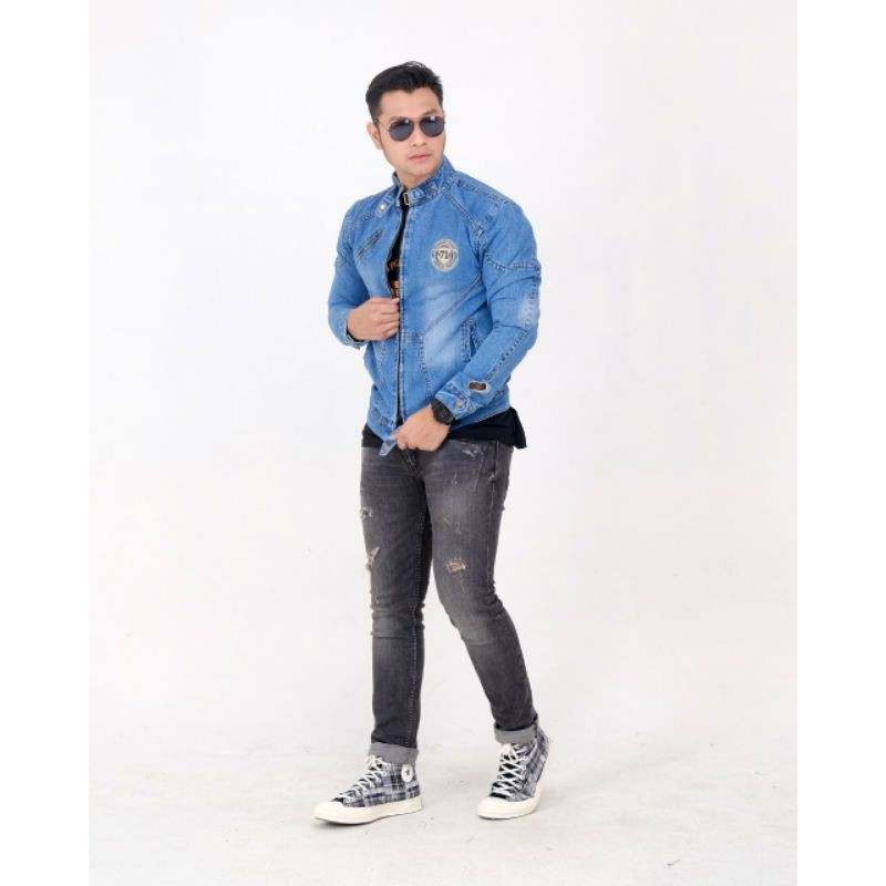 jaket jeans pria zipper 71 style premium