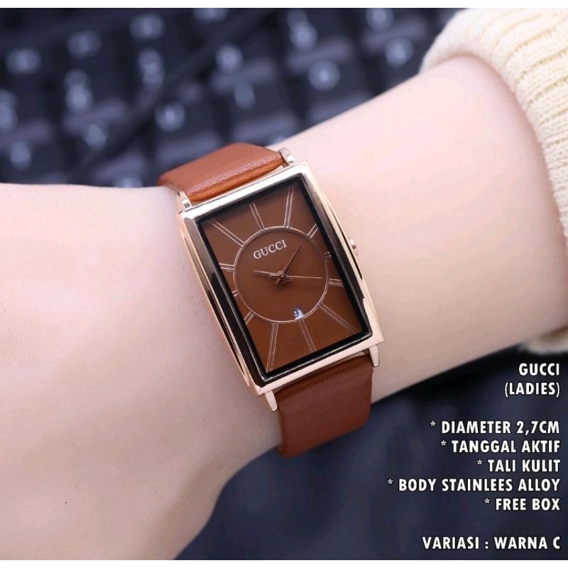 Jam Tangan Wanita Kulit Terlaris Persegi Panjang Leather Strap