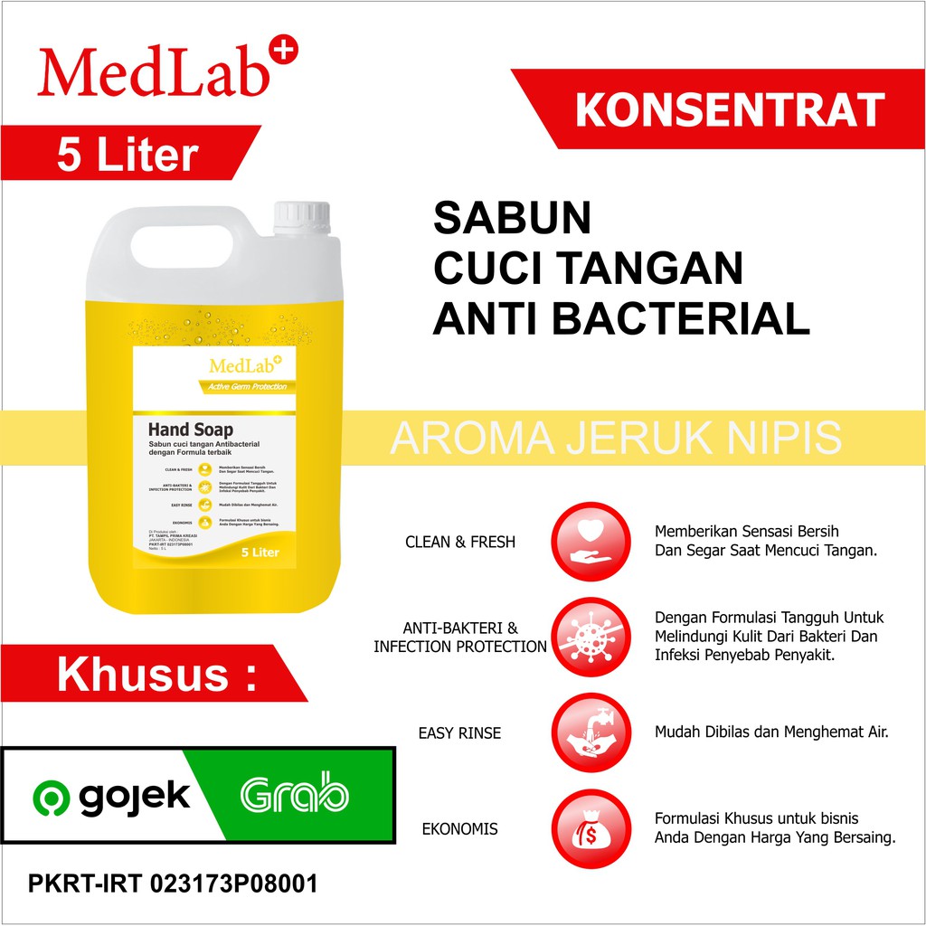 Hand Soap Sabun Cuci Tangan Medlab Konsentrat 5 Liter (Khusus GOJEK / GRAB)