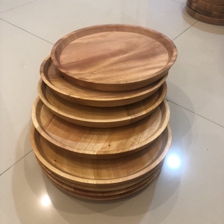 Nampan bulat 25cm baki kayu wooden round tray