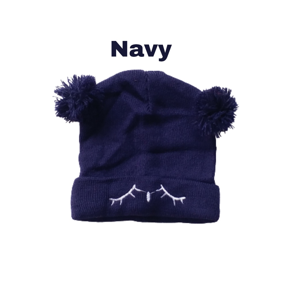 ho KUPLUK SLEEPY BEAR (K) Topi Anak Lucu Model kupluk Usia 0 Sampai 3 Tahun Kualitas Terbaik-NAVY