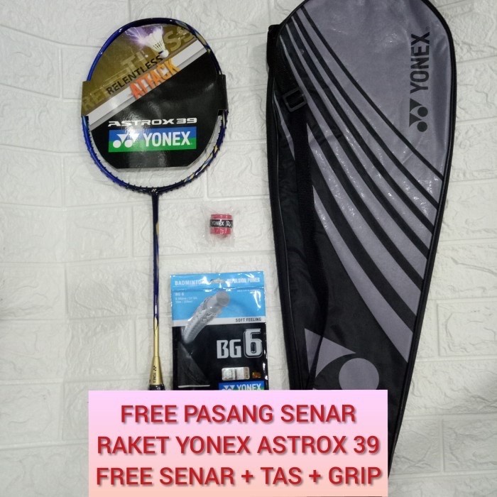 Raket Badminton YONEX NEW COLOUR ASTROX 39+tas+grip+PASANG SENAR ORI - astrox 39orange
