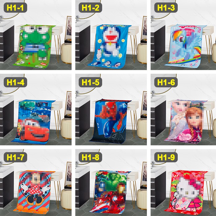 Handuk Mandi Anak Motif Karakter Ukuran 70 x 140 cm Handuk Mandi Tebal Bahan 100% Microfiber Handuk Mandi Kecil Handuk Mandi Bayi H2