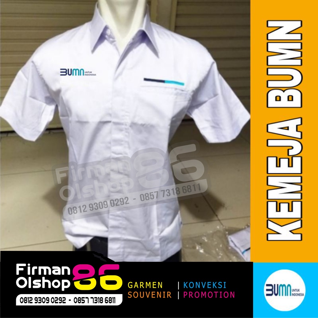 Kemeja BUMN Untuk Indonesia Seragam BUMN Untuk Indonesia Baju BUMN Untuk Indonesia Putih Lengan Pend
