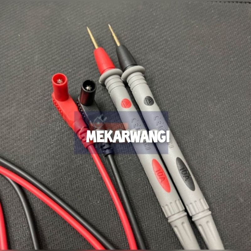 kabel Kabel probe multitester tebal mata lancip jarum dilengkapi dengan tutup. Sepasang kabel merah dan hitam Panjang Kabel 85CM +/- CAT II 1000V 10A