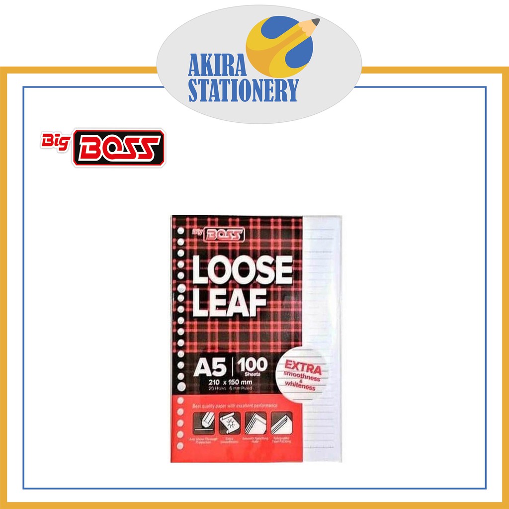 

Loose Leaf BIG BOSS A5 100 Ruled - 20 Holes / Kertas Binder File BIGBOSS Kecil Bergaris Isi 100 Lembar ( PAK )