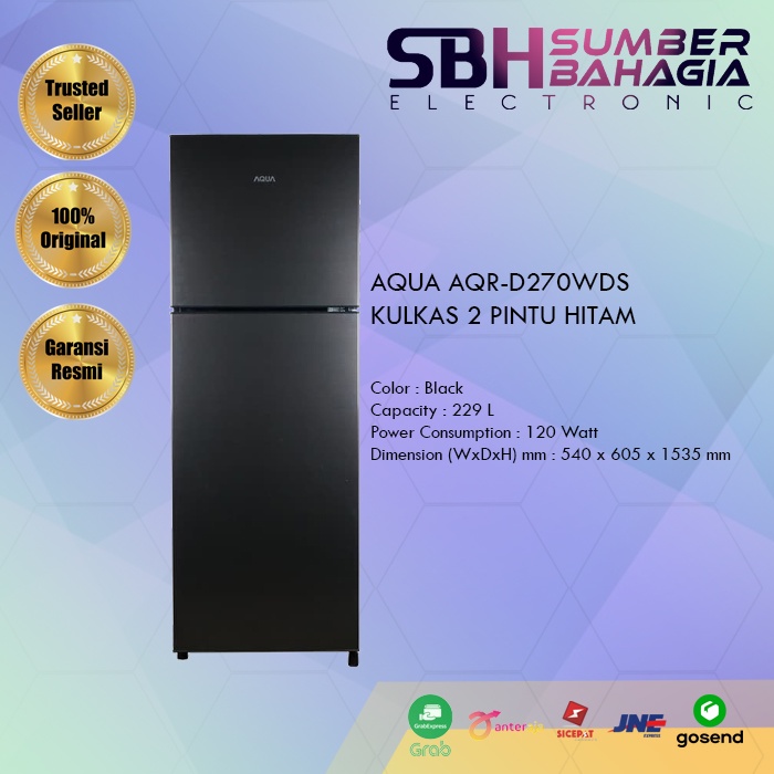 AQUA AQR-D270WDS KULKAS 2 PINTU HITAM (NEW) (KHUSUS BANDUNG)