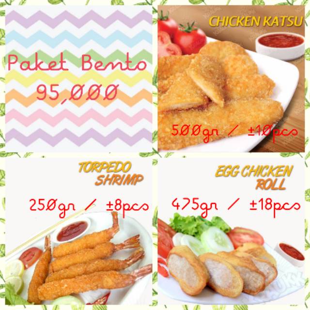 Paket Bento Frozen Food Chicken Katsu, Torpedo Shrimp, Egg Chic Roll HALAL, Non MSG