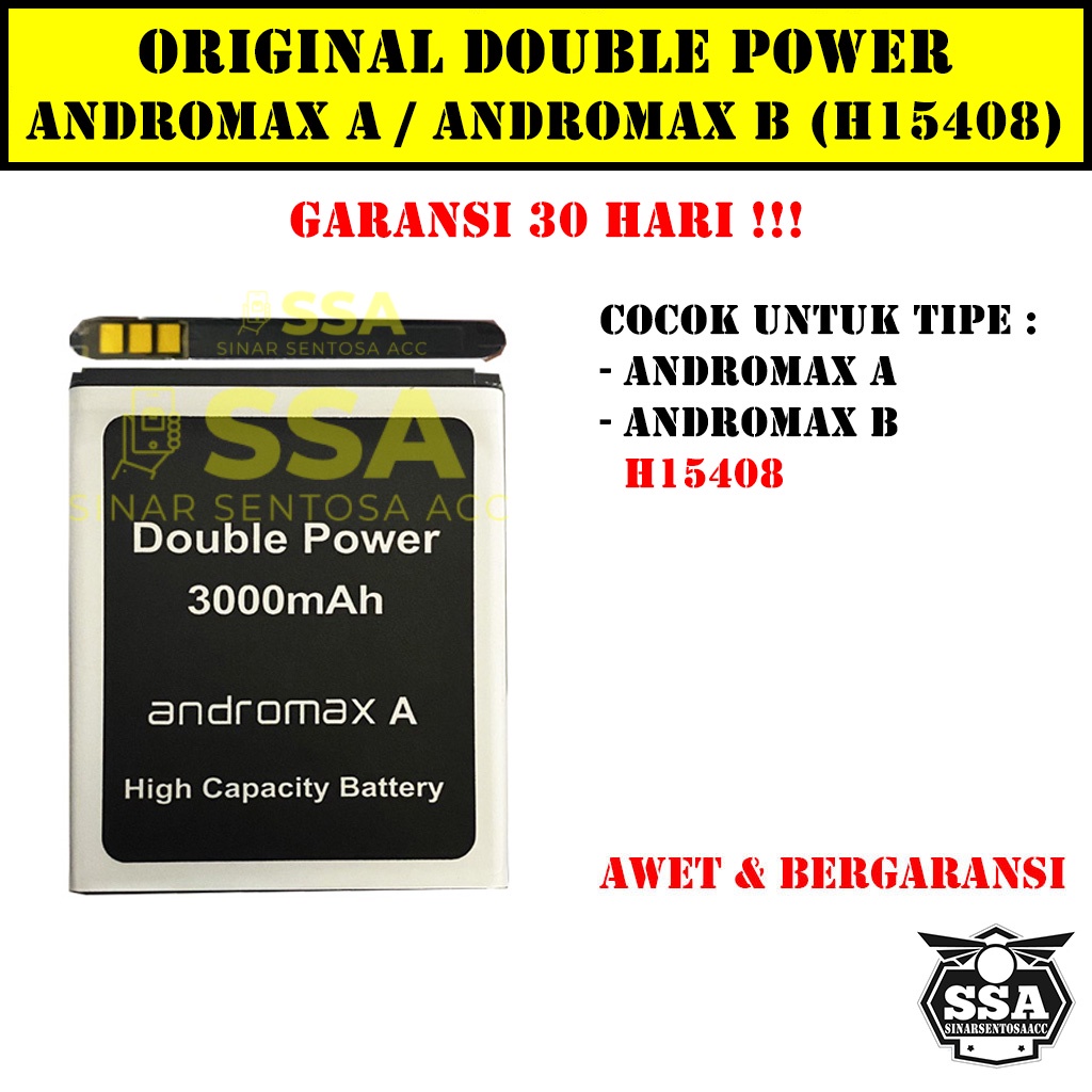 Baterai Original  Double Power Smartfren Andromax A / Andromax B  H15408 A26C2H A16C3H Batre Batrai Batrei Battery Ori HP Batu Batere Garansi Murah Awet