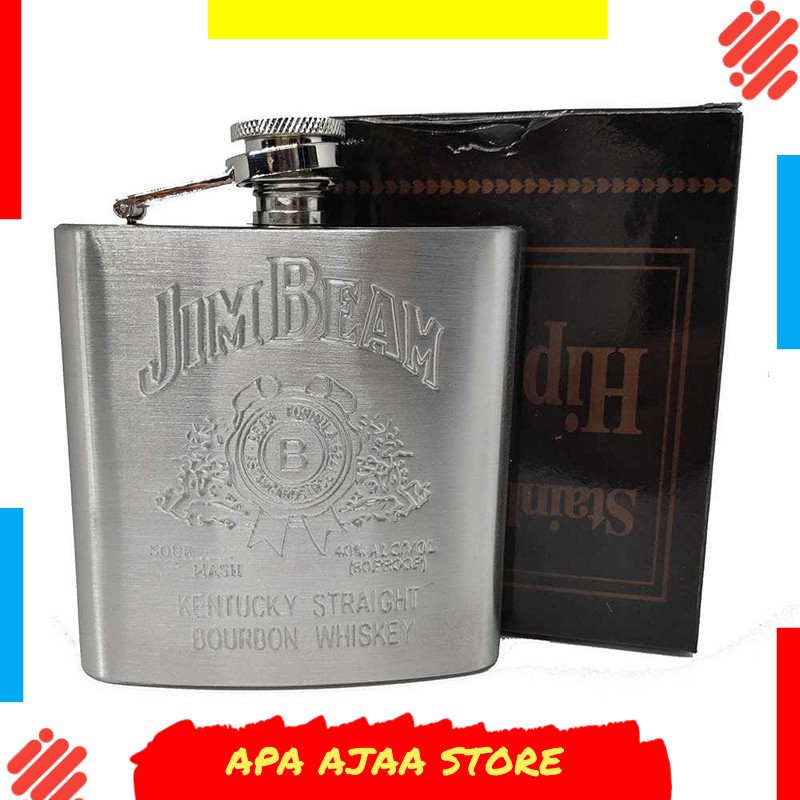 Terlariss !! Jim Beam Botol Minum Wine Whiskey Hip Flask 7oz - F0212