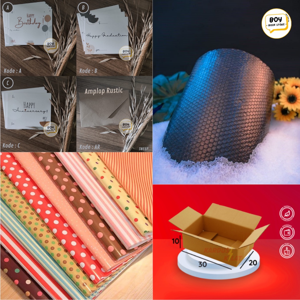 

Bubblewrap/Kardus Packing/Kertas Kado/Kartu Ucapan