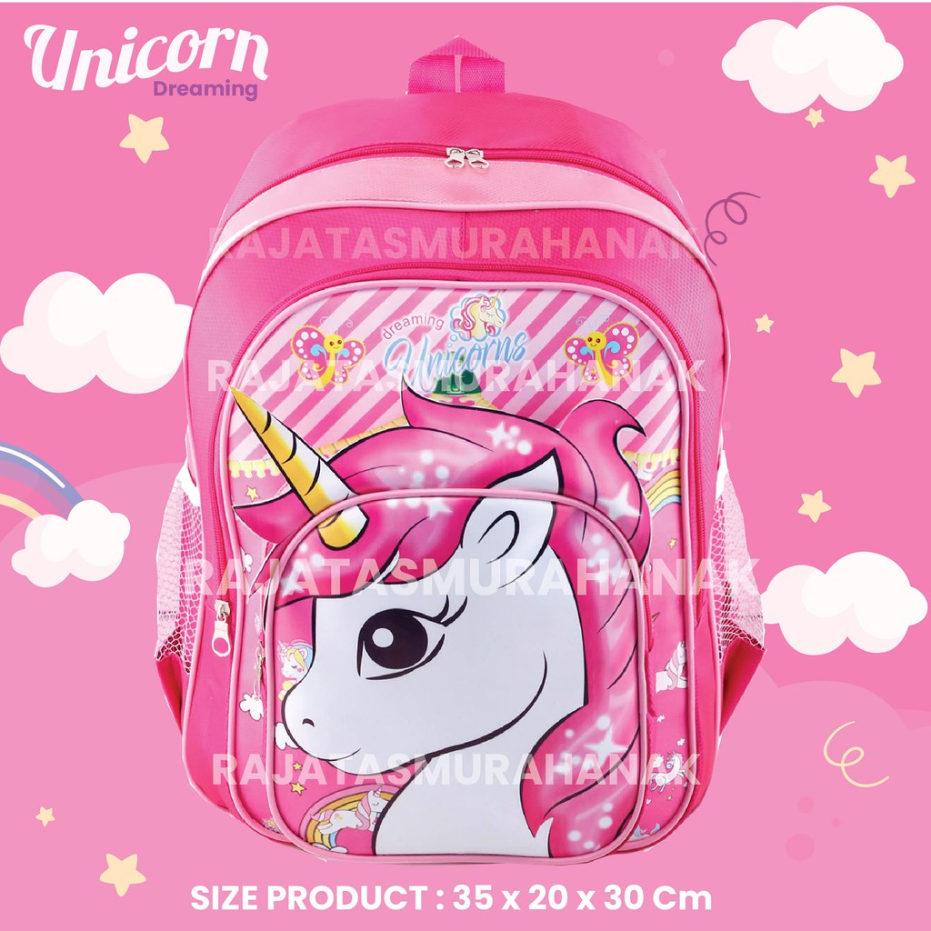 Tas Ransel Anak Perempuan Karakter - UNICORN / LOL - HORN 3D EFFECT - COOL BACKPACK + FREE BOTOL / LUNCHBOX