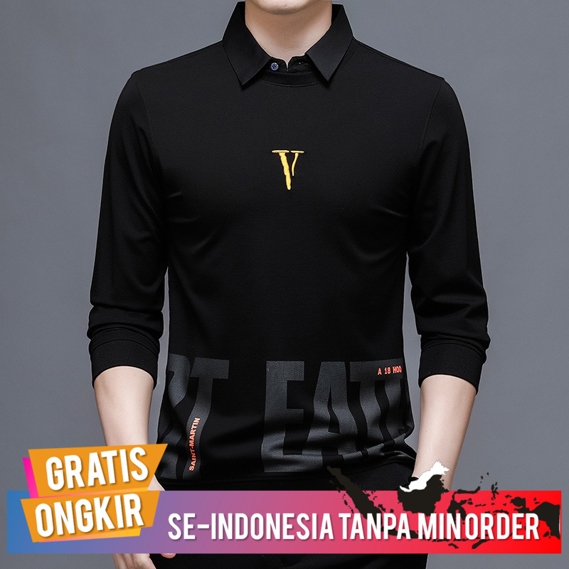 Kemeja Pria Casual 2021 Spring New Shirt Collar T-shirt Business Leisure Printing Men's Undercover T