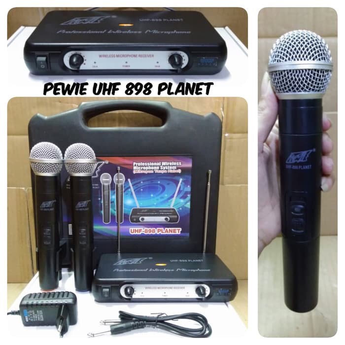 Mic Wireless PEWIE UHF-898 Planet Mik Microphone Profesional System UHF898 UHF 89 High Quality Karao