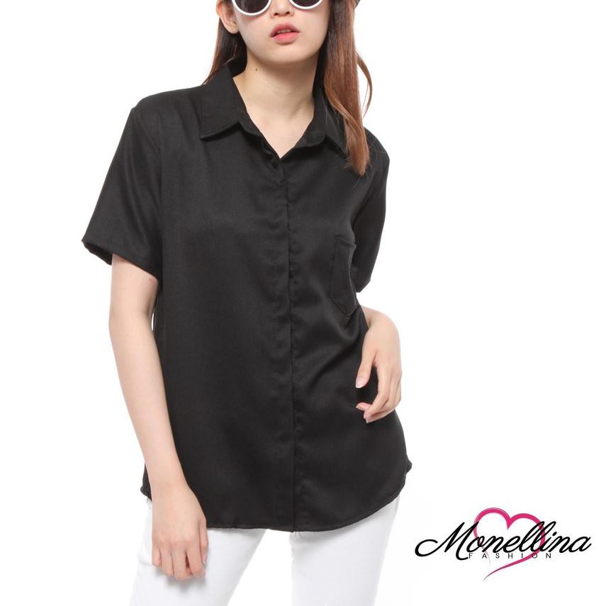 ✶ BL - 06200 Kemeja Oversize Wanita Lengan Pendek Polos ➯