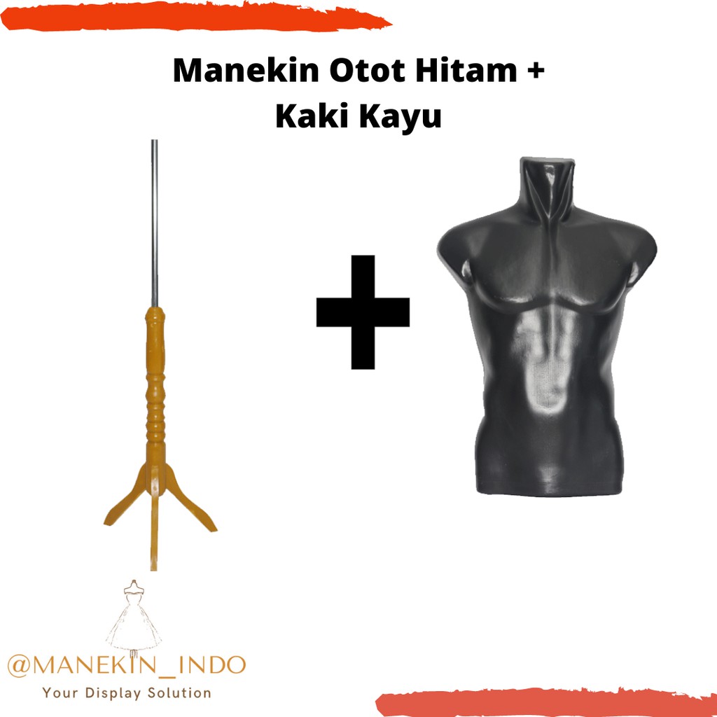 Manekin Cowok Otot Hitam Kaki Kayu | Manekin Pria | Mannequin | Patung Baju Cowok