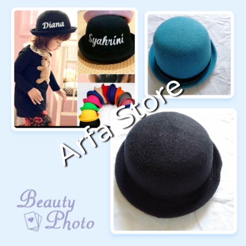 TOPI CAPLIN ANAK CUSTOM BORDIR NAMA BOWLER FEDORA CHAPLIN HAT POLOS